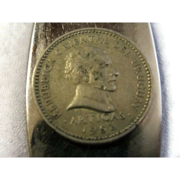 1953 Uruguay 10 Centesimos Money Clip Stainless Steel Wallet Cash Holder Silver - Picture 8 of 11